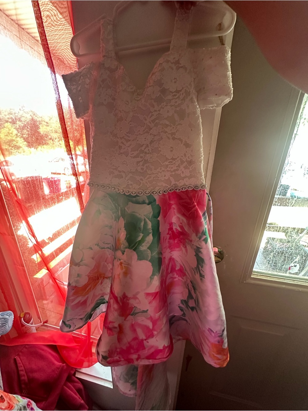 Speechless White Lace Bodice with Pink & Green Floral Skirt
